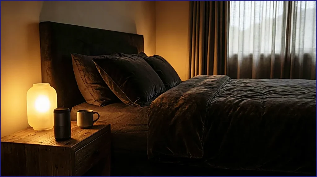 calmsori_A- luxurious hotel-style thick cozy bed in a -dark r-oom