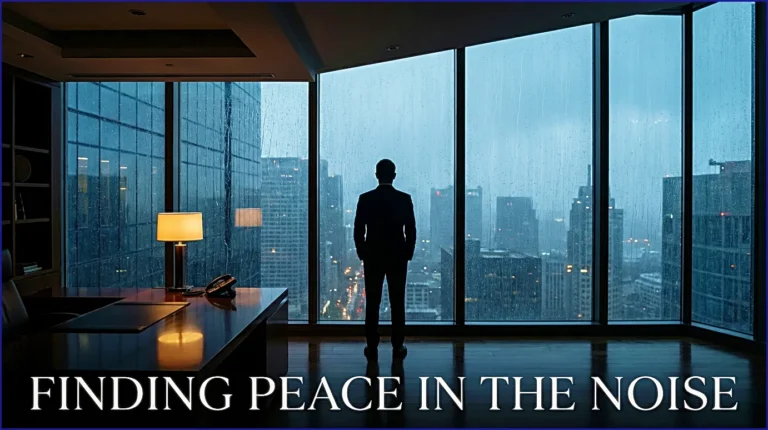 A sophisticated -business professional calmly drinking- coffee-working -- laptop