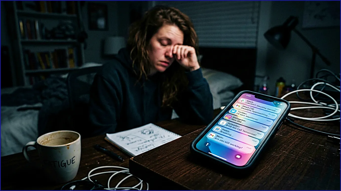 The 'Context Switching' Tax: How Micro-Interruptions Bankrupt Your Brain's Economy 1 calmsori_Glowing_smartphone_screen_202603290333