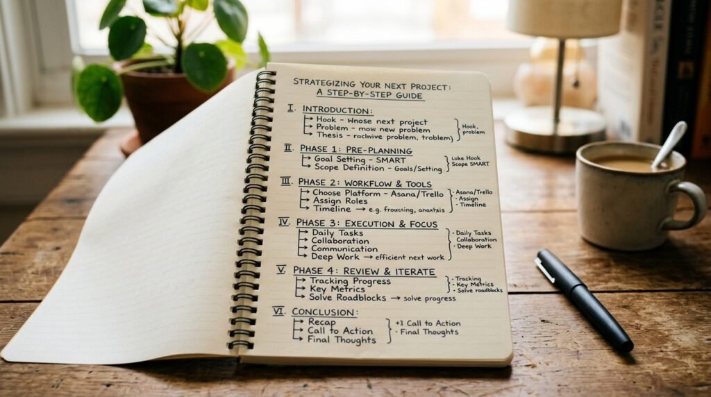 Blog post outline with headings and notes for a clear reader path