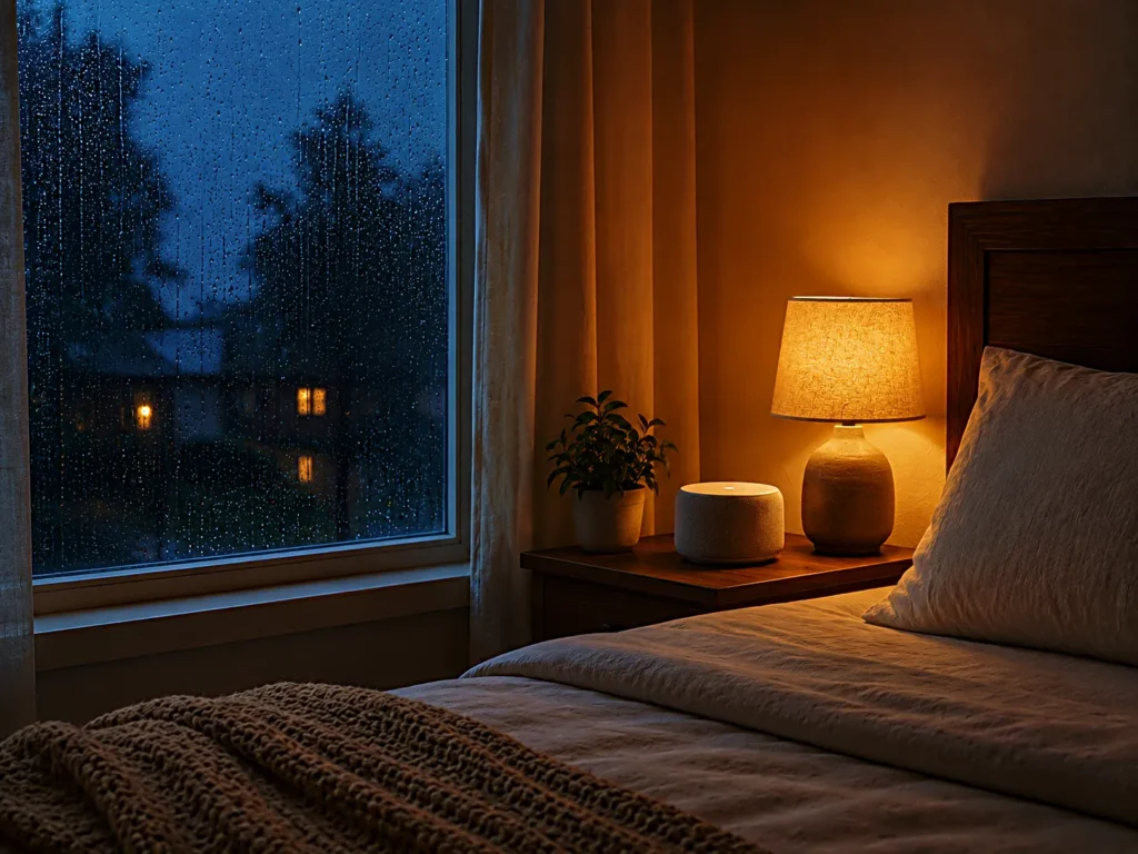 calmsori_A calm bedroom setup for listening to rain sounds at night