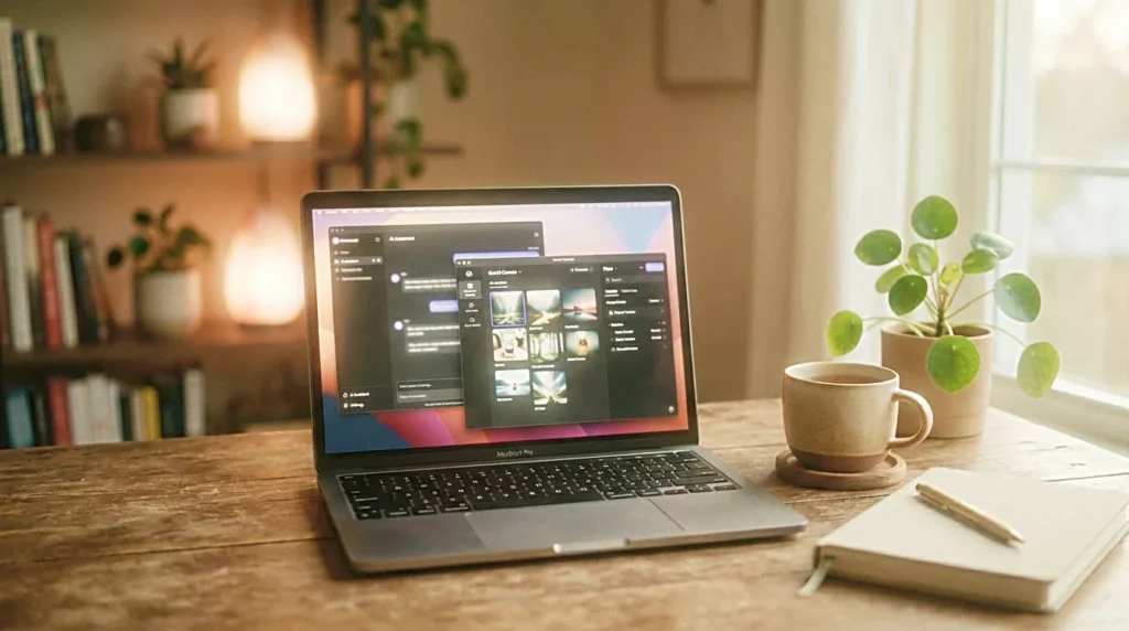 AI productivity tools open on a quiet creator desk