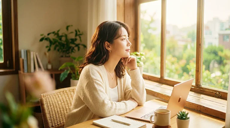 Solo creator thinking through an AI tools workflow by a quiet window