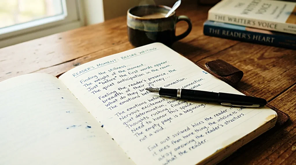 Blog opening notes focused on the reader’s moment before writing