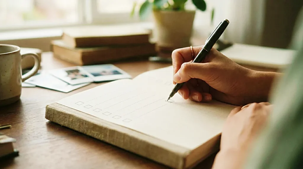 Creator writing a working title during the content creation process