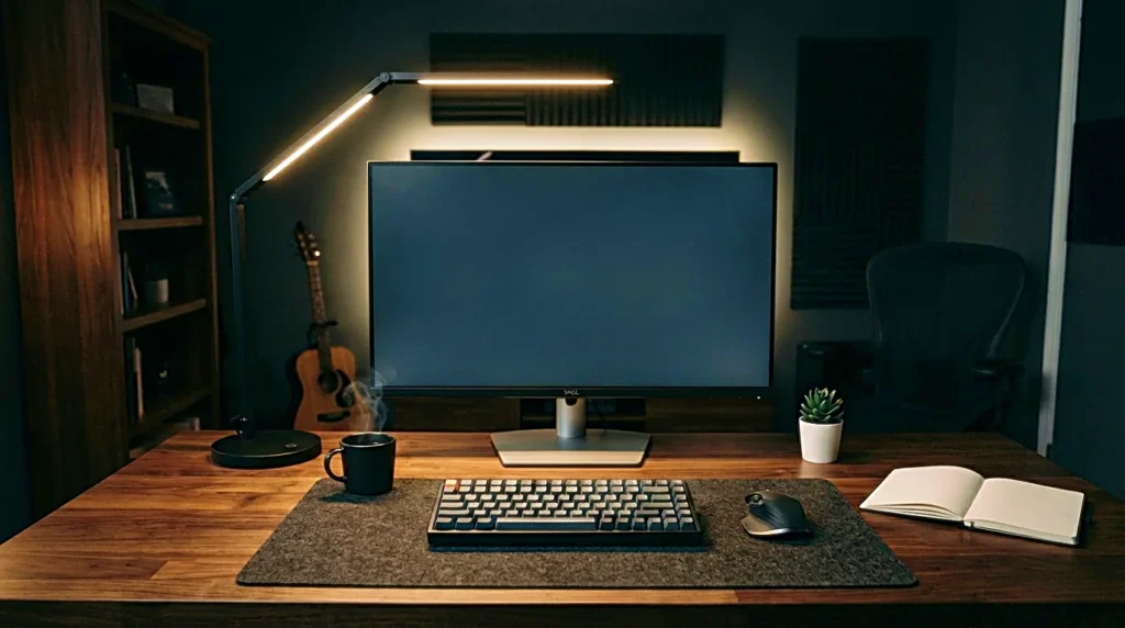 Clean home desk with laptop near a window, showing a simple workspace for starting focused work