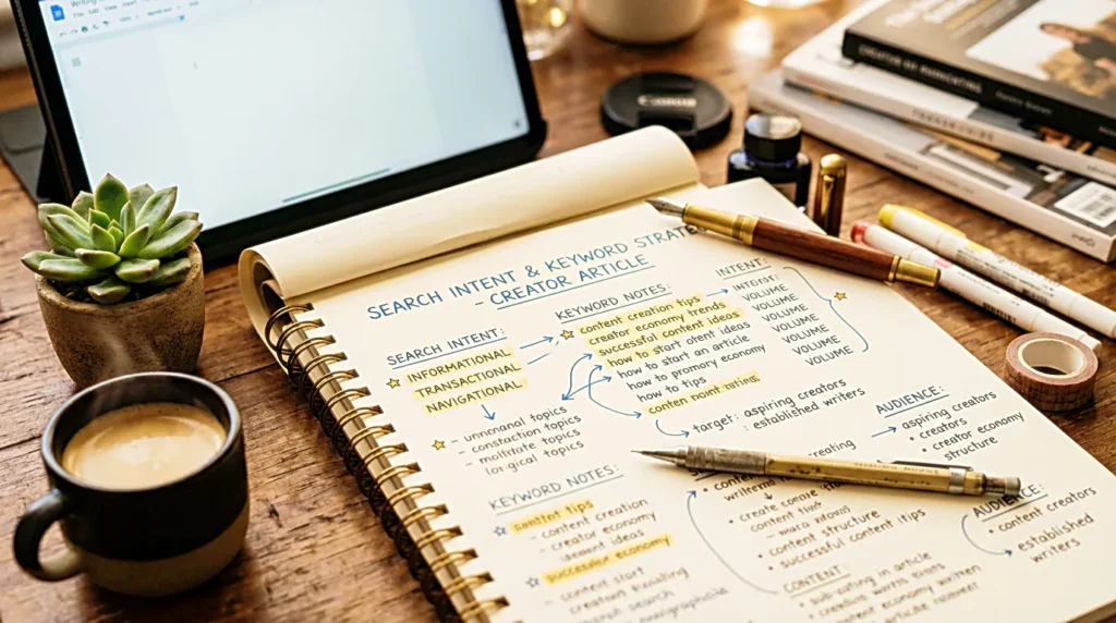 Search intent and keyword notes organized for a creator article