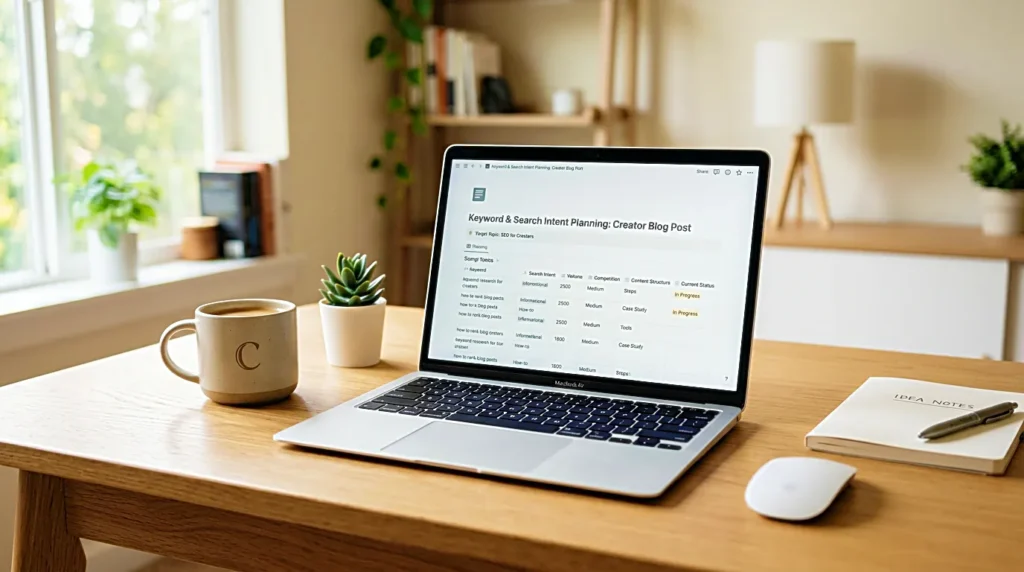 Keyword and search intent planning for a creator blog post