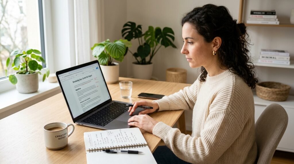 Creator reviewing article structure before publishing a blog post